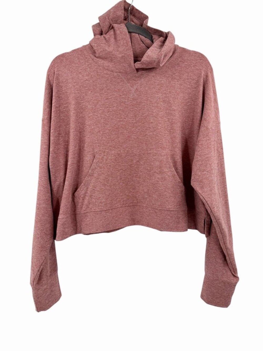 FABLETICS Women's Red Heather Stretch Hooded Crop Workout Sweatshirt Large